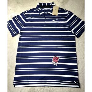Nike Men's medium Golf Dri-FIT Blue & White Stripped Polo shirt top FQ2322 NEW
